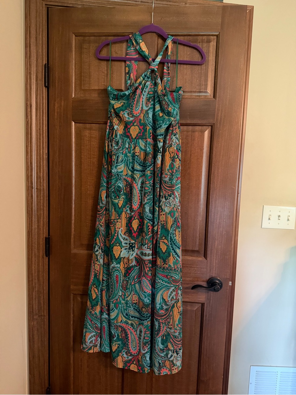 Green Paisley Halter Maxi Dress